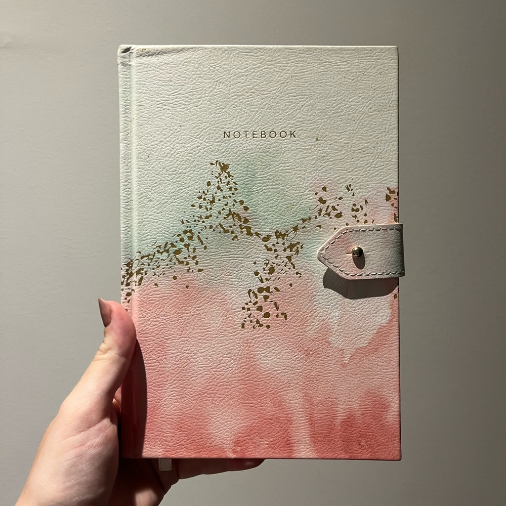 Indigo Lined Journal Notebook with Button Pink/Green Gradient with Speckles NWT